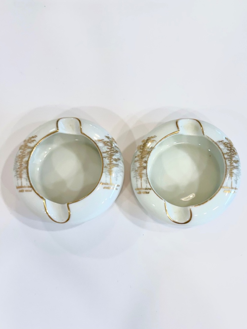 Vintage MCM set of 2 Fukagawa Arita Personal Porcelain Ashtray Gold Bamboo #901.